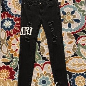 AMIRI Black Ripped Skinny Jeans White Paint Splattered